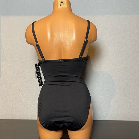 Nwt Anne Cole O-Ring Deep Plunge Black Tank Swimsuit (SW05) - Picture 9 of 11